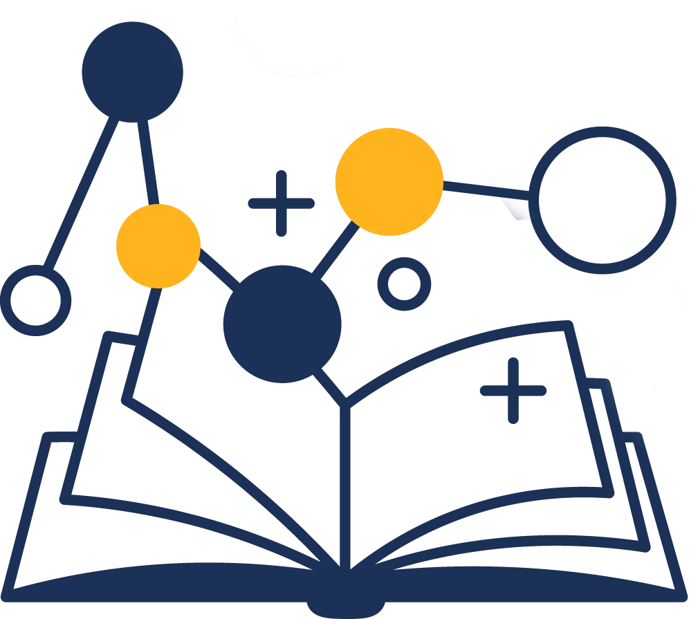 Picto illustrant les références scientifiques Brain Ball avec un livre ouvert et des symboles scientifiques