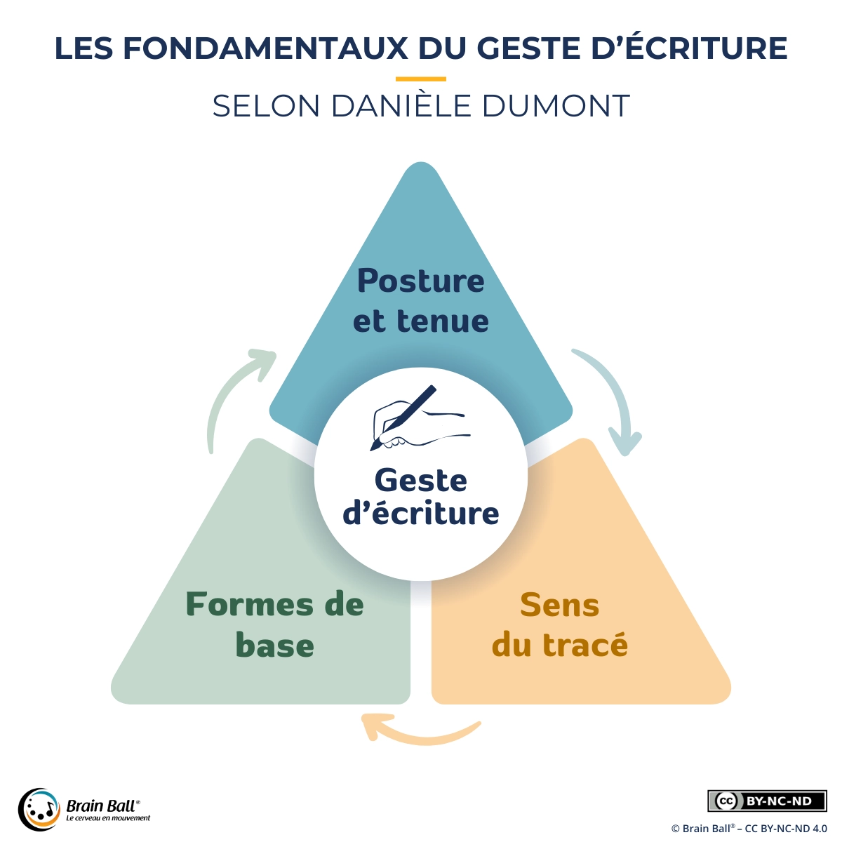 Fondamentaux du geste d’écriture selon Danièle Dumont : posture et tenue du corps, formes de base de l’écriture, et sens du tracé structurent l’apprentissage de l’écriture.
